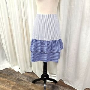 J Crew Cocktail Tiered Ruffle Nautical Midi Skirt Size 12 Cotton‎